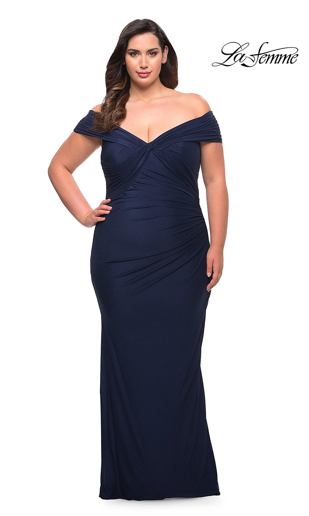 La Femme-Form-Fitting Long La Femme Plus-Size Prom Dress